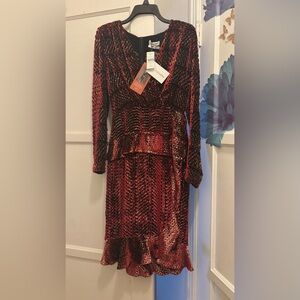 Altuzarra Red and Black Long Sleeve V-Neck Dress